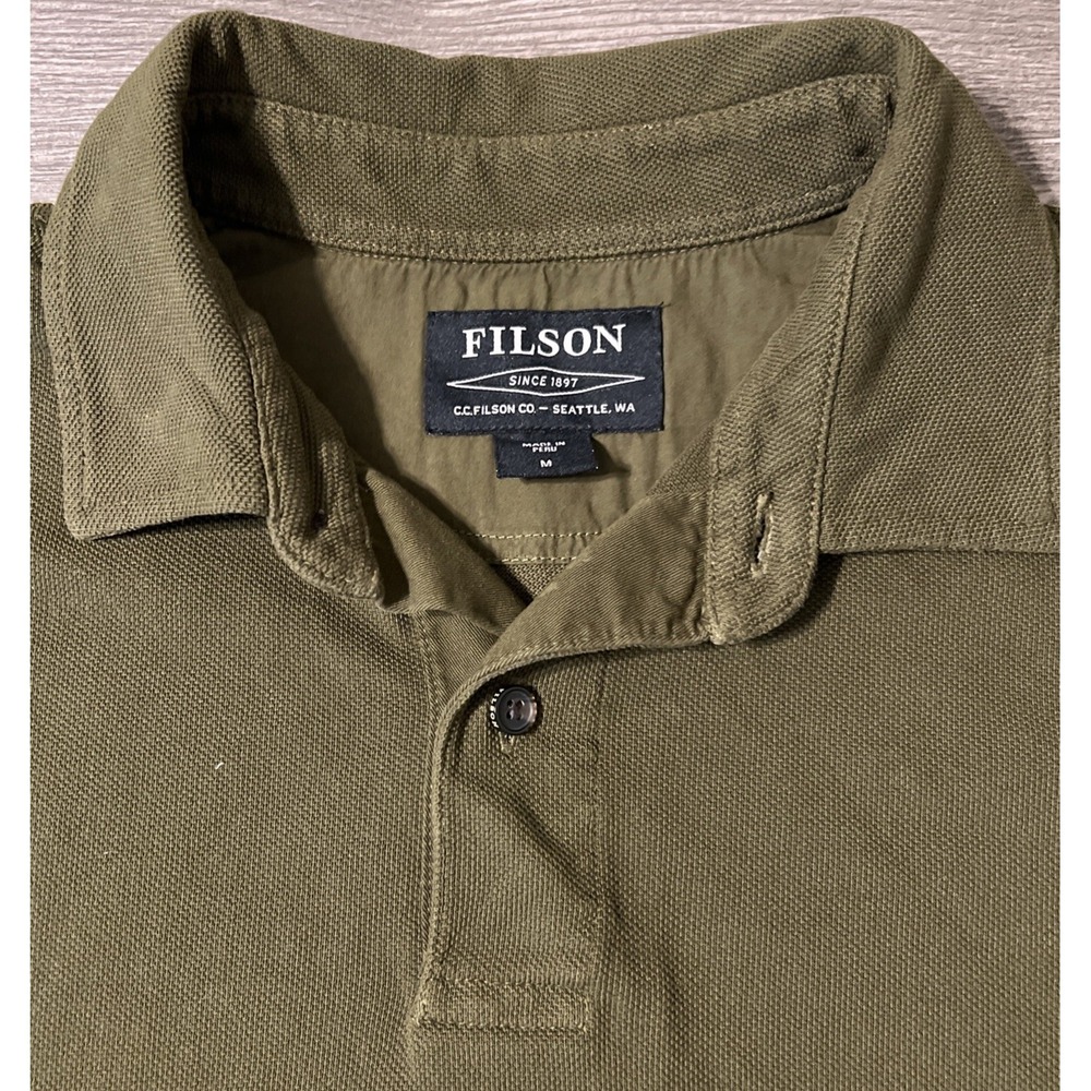 CC Filson Olive Green Short Sleeve Cotton Polo Shirt, Men's Size Medium